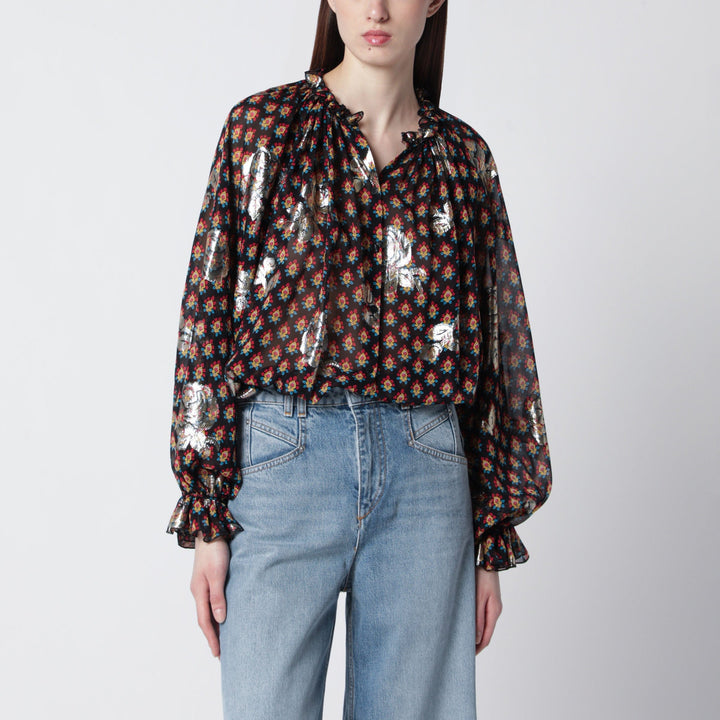 Shirts &amp; Tops ETRO - Black silk shirt with fil coupé roses Brand