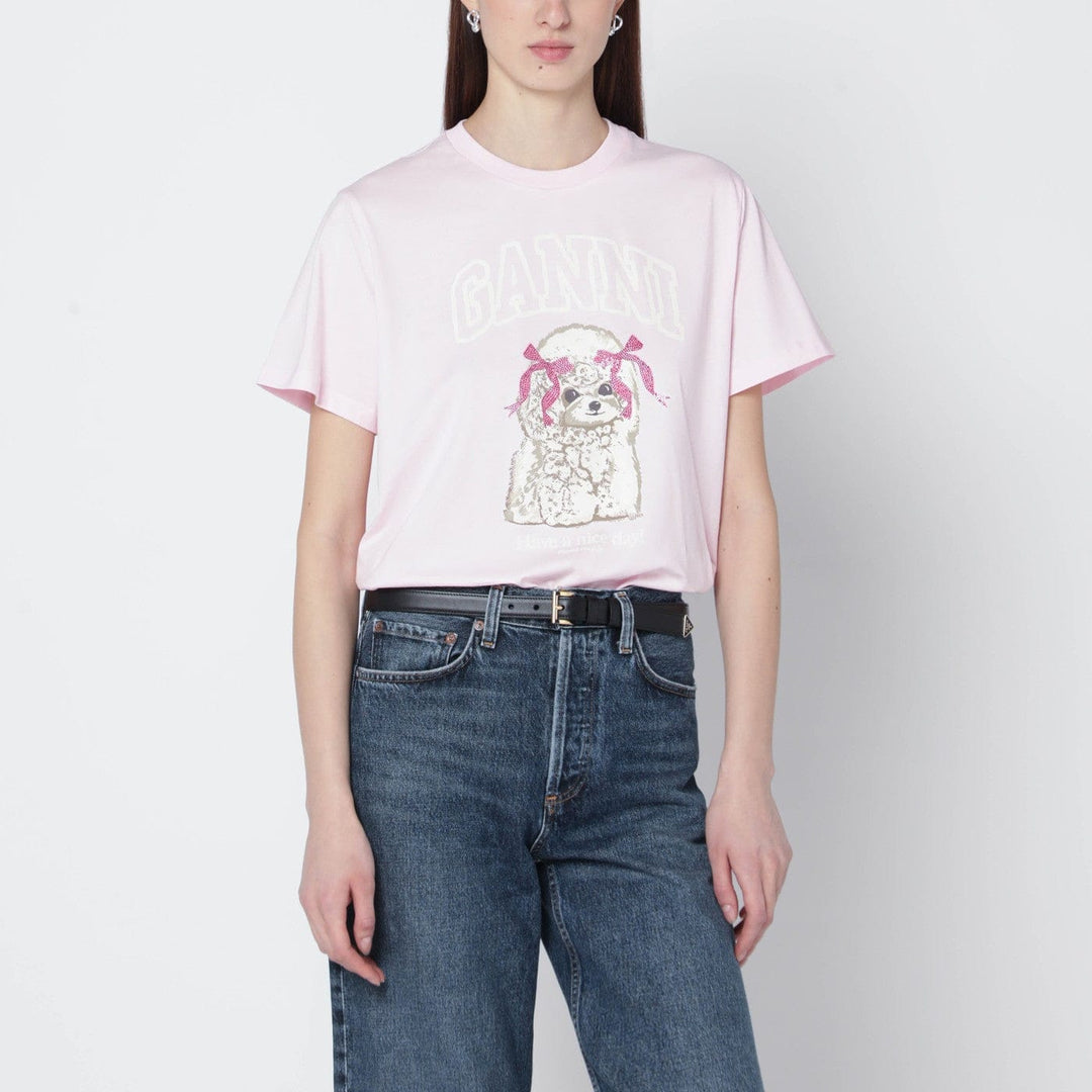 Shirts & Tops GANNI - Light pink T-shirt with logo print Brand