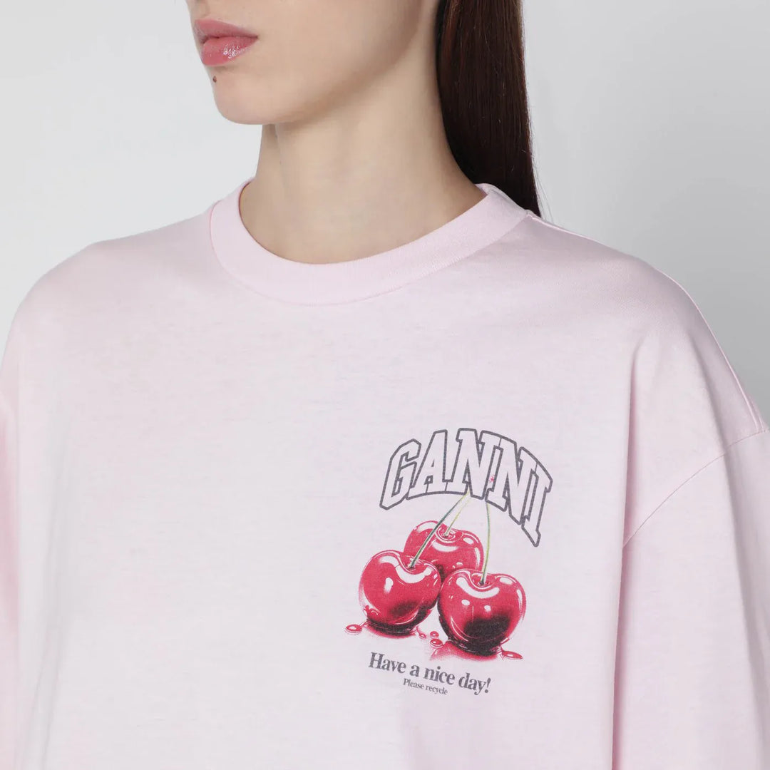 GANNI - Light pink top with logo print Brand Shirts &amp; Tops