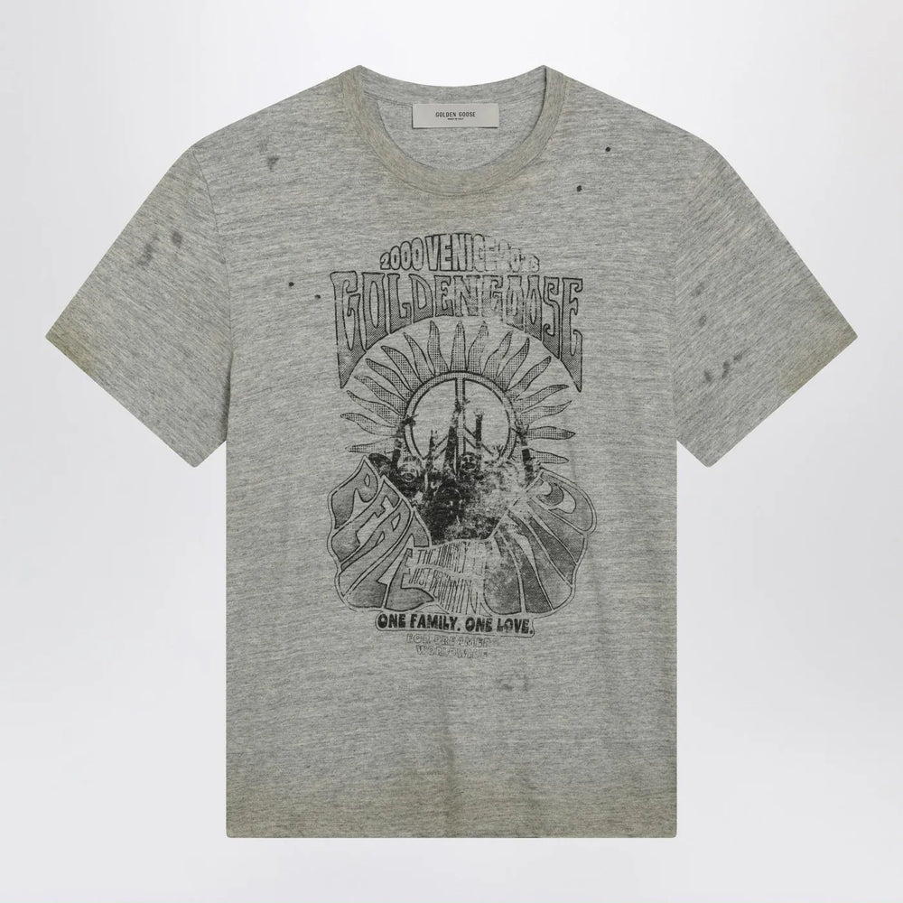 Golden Goose - Grey vintage-effect T-shirt with print Brand Shirts & Tops S