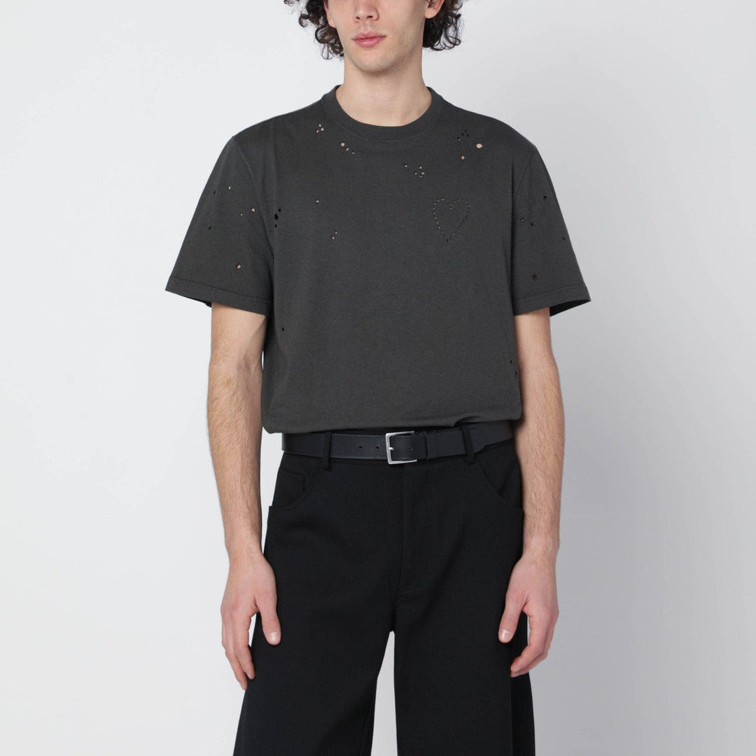Shirts & Tops Golden Goose - Vintage-effect anthracite T-shirt with perforated heart Brand
