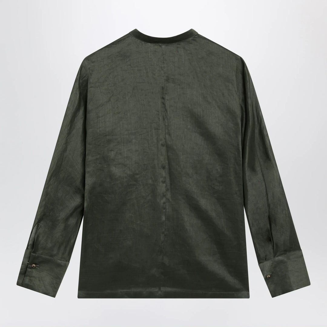 Max Mara Studio - Ramie canvas shirt in khaki green Brand Shirts &amp; Tops