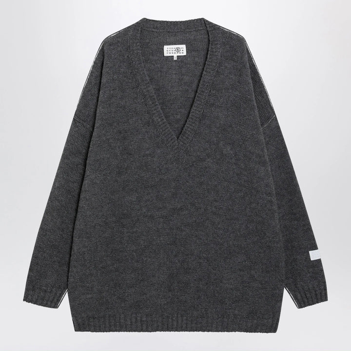 MM6 Maison Margiela - Grey mélange oversized V-neck knit sweater Brand Shirts &amp; Tops M