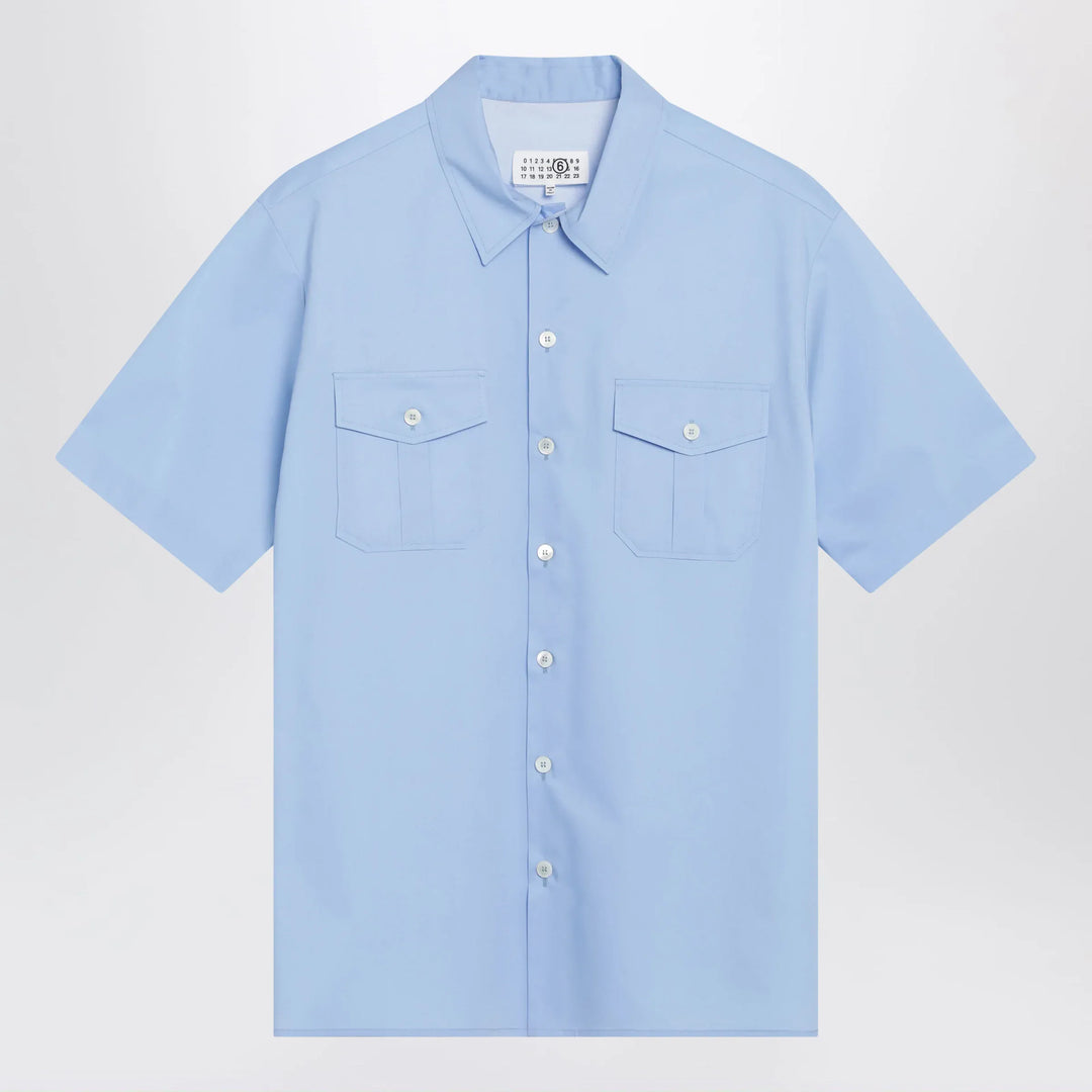 MM6 Maison Margiela - Short-sleeve poplin shirt with reinforcements, light blue Brand Shirts &amp; Tops 46 IT