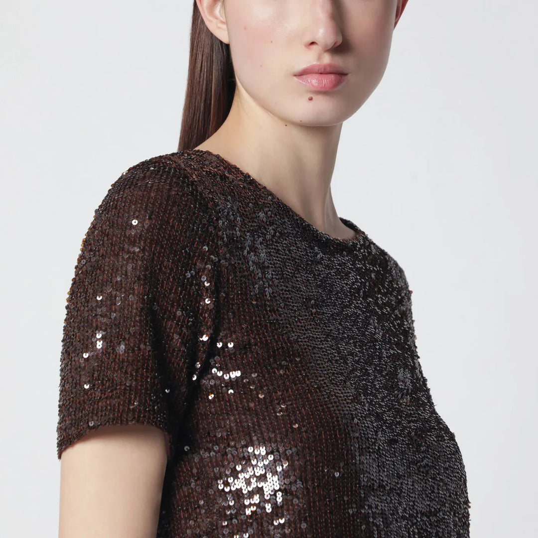 P.A.R.O.S.H. - Brown sequin knit top Brand Shirts &amp; Tops