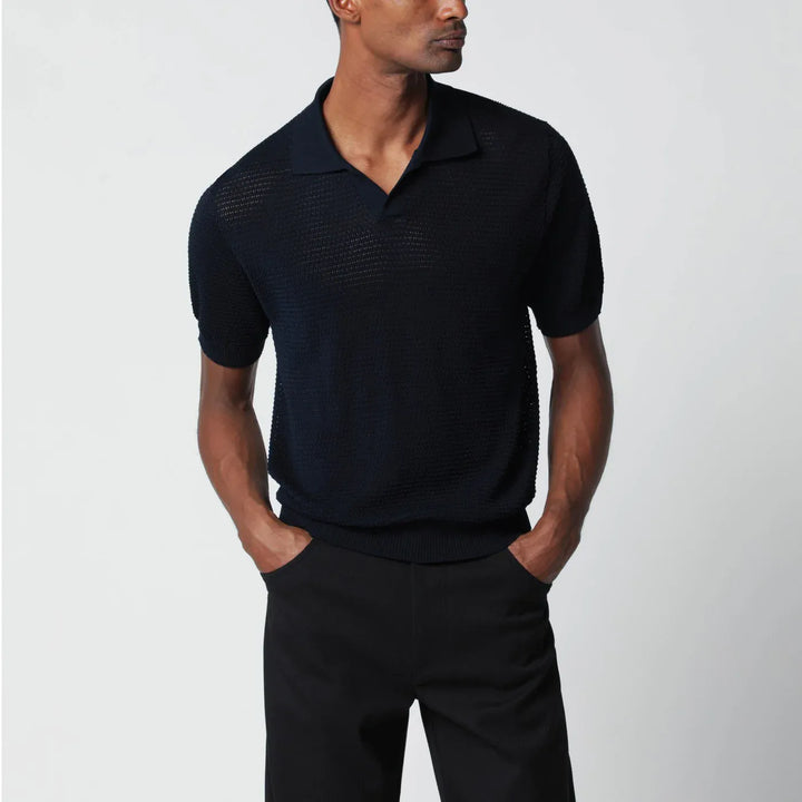 Tagliatore - Blue openwork cotton polo shirt Brand Shirts &amp; Tops 54 IT