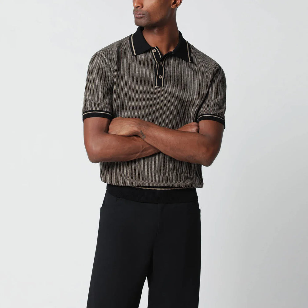Tagliatore - Brown polo shirt with jacquard pattern Brand Shirts & Tops 48 IT
