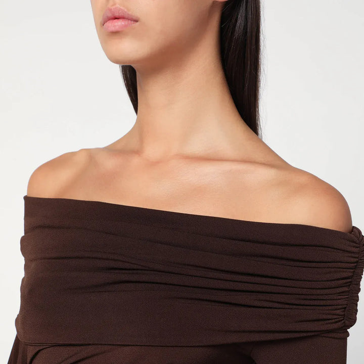 THE ANDAMANE - Top with bare shoulders in brown jersey Brand Shirts &amp; Tops 44  IT