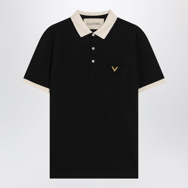 Shirts &amp; Tops Valentino - Black cotton piqué polo shirt with Vgold Brand