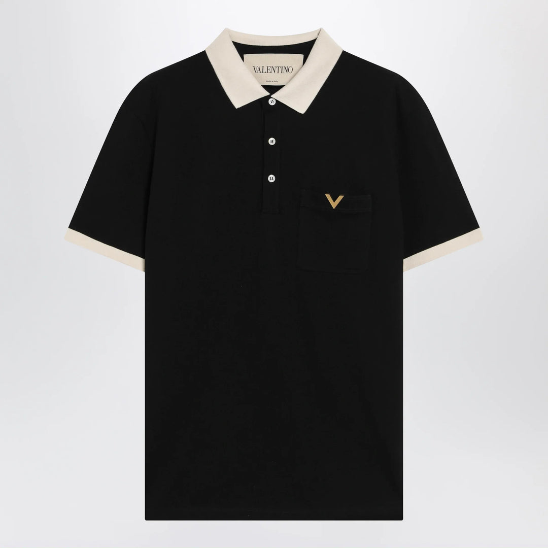 Valentino - Black cotton piqué polo shirt with Vgold Brand Shirts &amp; Tops M
