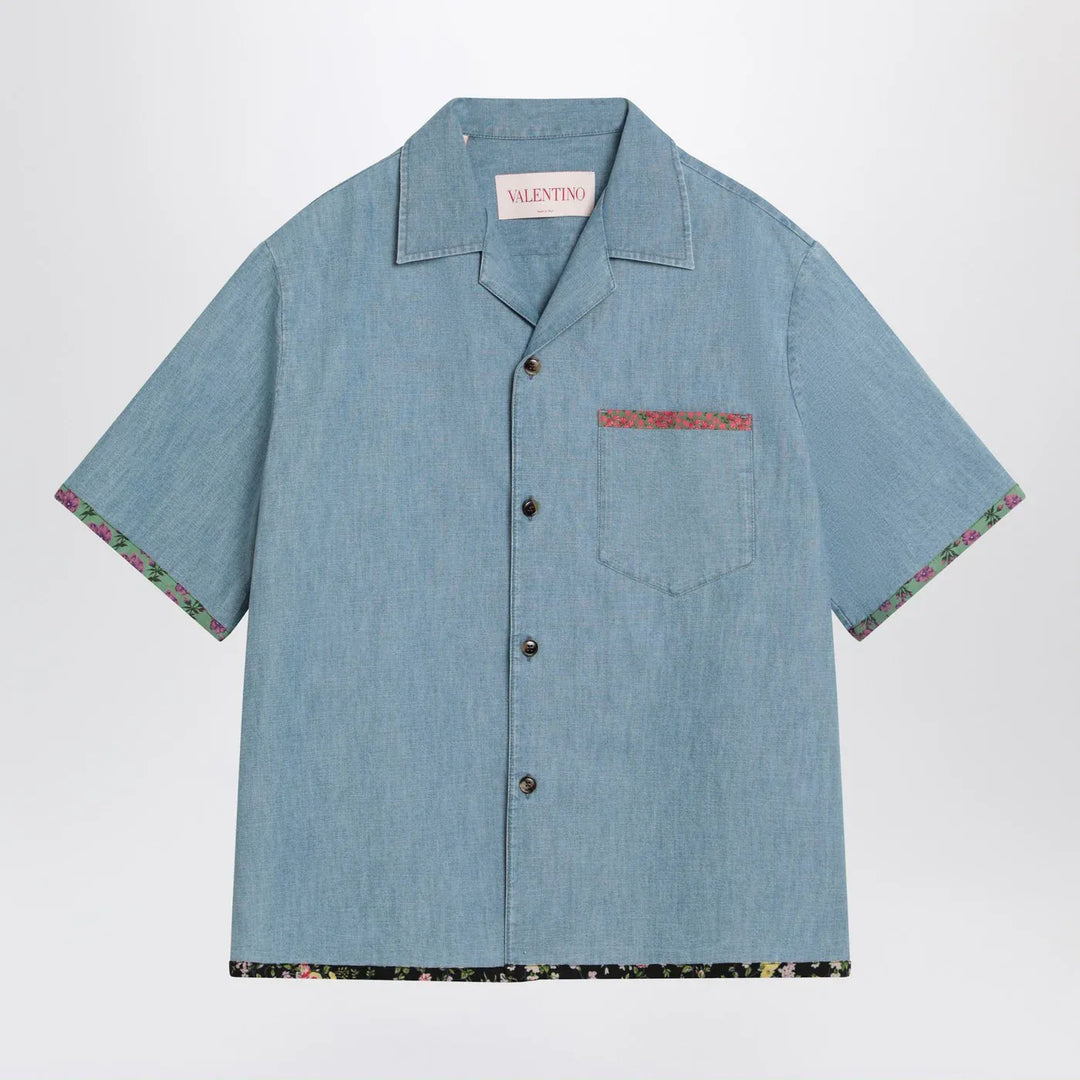 Valentino - Denim shirt with floral trims Brand Shirts &amp; Tops 48 IT