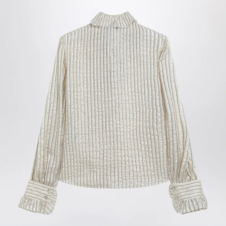 Valentino - Light beige silk-blend shirt with ruffles Brand Shirts &amp; Tops