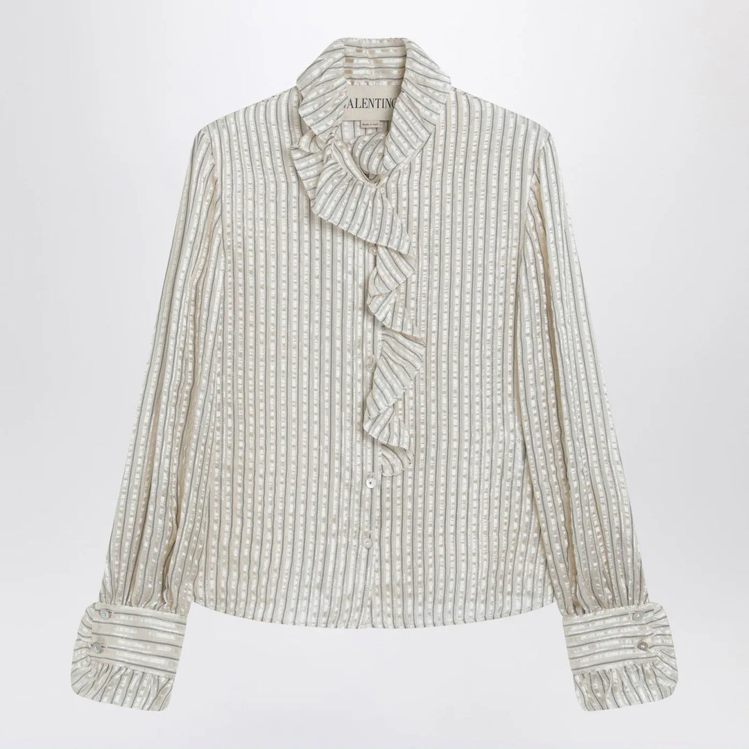 Valentino - Light beige silk-blend shirt with ruffles Brand Shirts &amp; Tops 40  IT