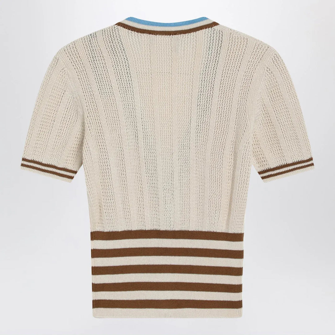 Valentino - Openwork striped cotton cardigan Brand Shirts &amp; Tops