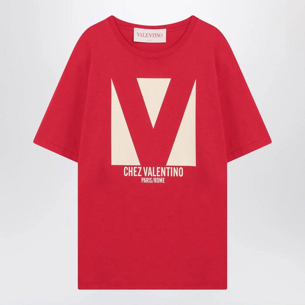 Valentino - Red T-shirt with Chez Valentino print Brand Shirts & Tops S