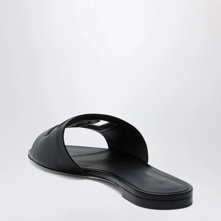 Dolce&amp;Gabbana - Black leather slides with DG logo Brand Shoes