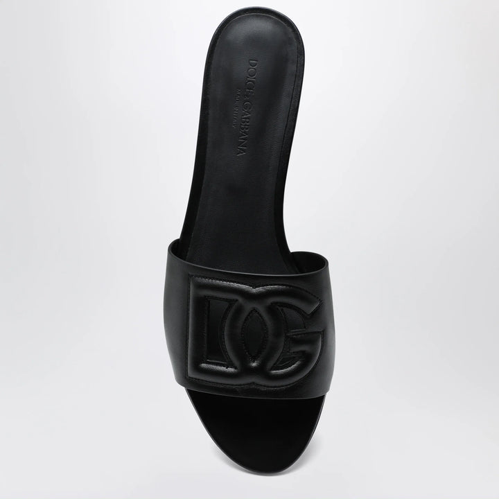 Dolce&amp;Gabbana - Black leather slides with DG logo Brand Shoes