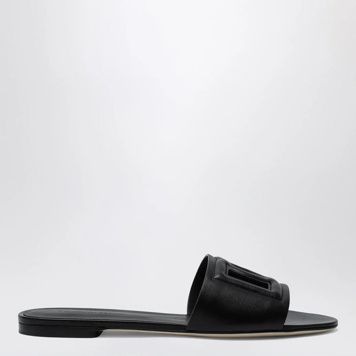 Dolce&amp;Gabbana - Black leather slides with DG logo Brand Shoes 36 IT
