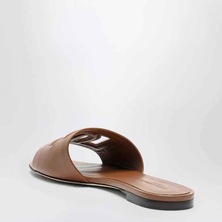 Dolce&amp;Gabbana - Brown leather slides with DG logo Brand Shoes