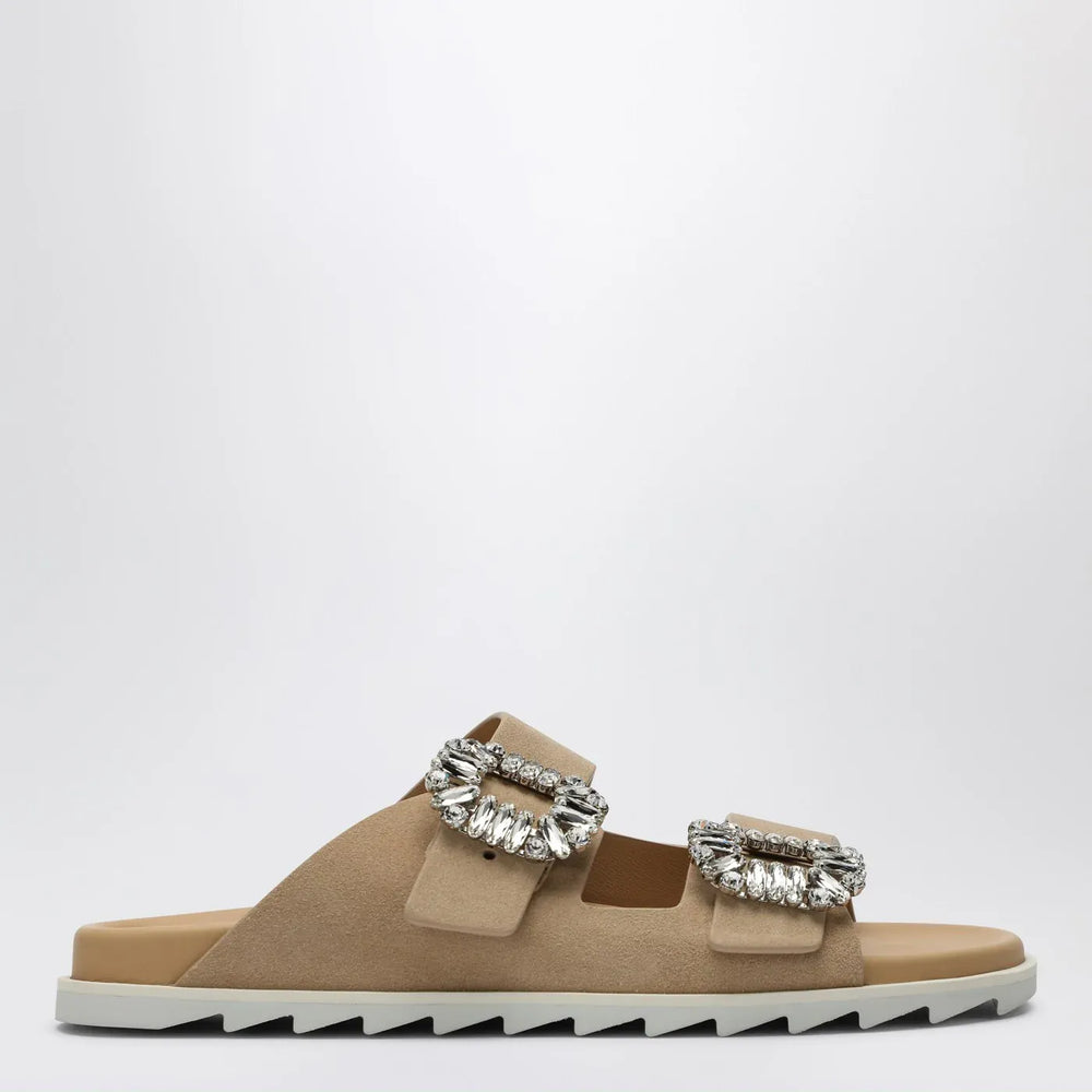 ROGER VIVIER - Beige suede Slidy Viv' mule Brand Shoes 39 IT