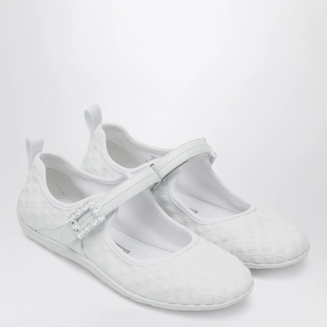 ROGER VIVIER - Viv Low Ballerina Flats with Fabric Strap in White Brand Shoes