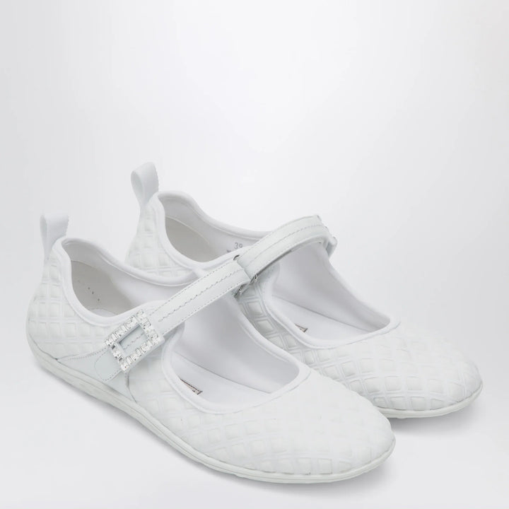 ROGER VIVIER - Viv Low Ballerina Flats with Fabric Strap in White Brand Shoes