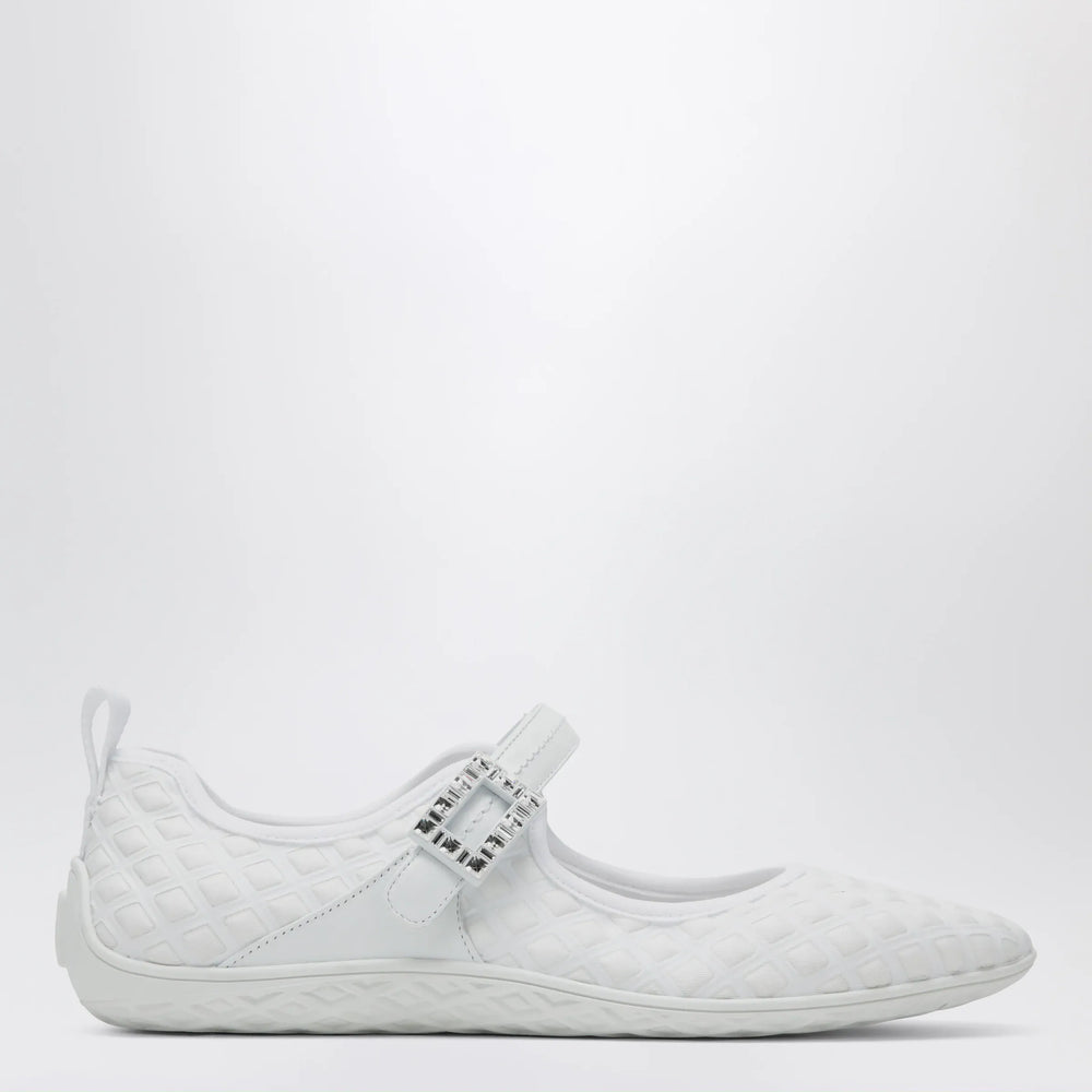 ROGER VIVIER - Viv Low Ballerina Flats with Fabric Strap in White Brand Shoes 35 IT