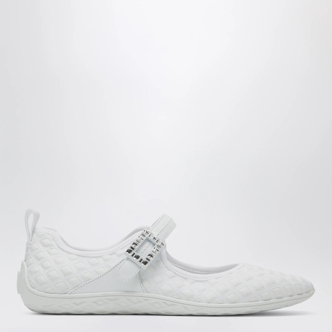 ROGER VIVIER - Viv Low Ballerina Flats with Fabric Strap in White Brand Shoes 35 IT