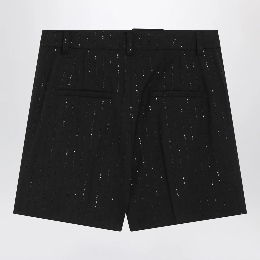 Max Mara Pianoforte - Black Shorts with pinstripe-effect micro sequins Brand Shorts