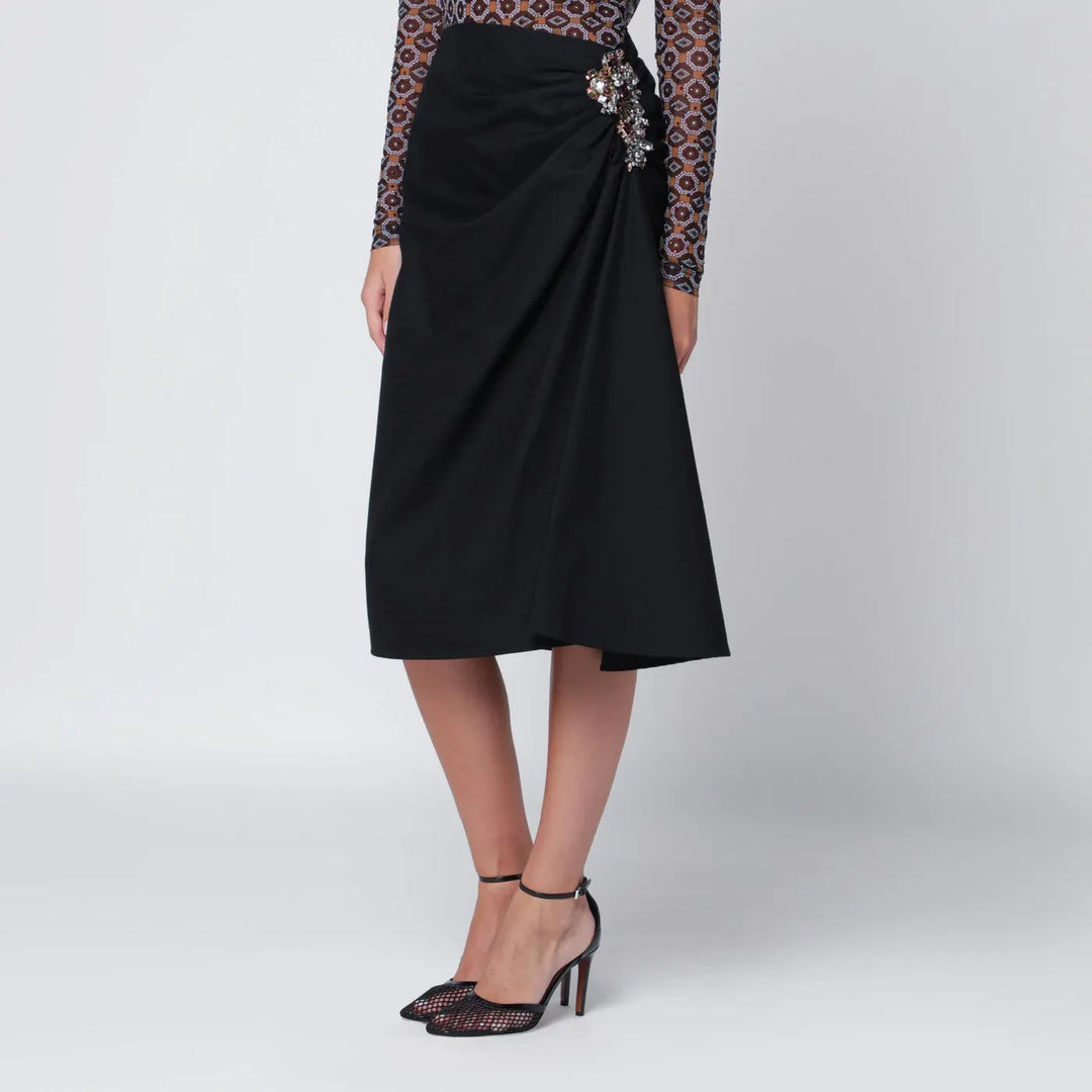 Dries Van Noten - Navy blue draped skirt with brooch Brand Skirts 34  FR