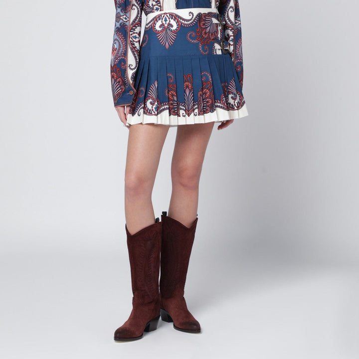 Skirts FARM Rio - Deep blue and sand pleated mini skirt with arabesque print Brand