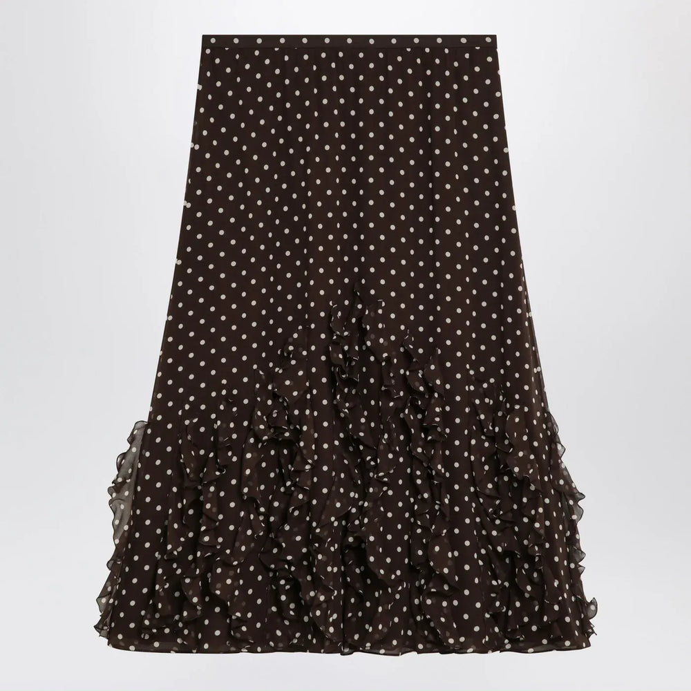 Valentino - Brown silk skirt with Plusdepois motif Brand Skirts 40  IT