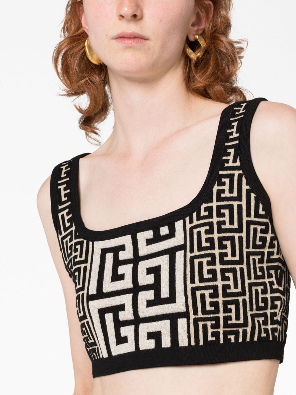 Balmain Topwear 38 Balmain Monogram Knit Top Balmain Black/Ivory Monogram Cropped Knit Top Brand