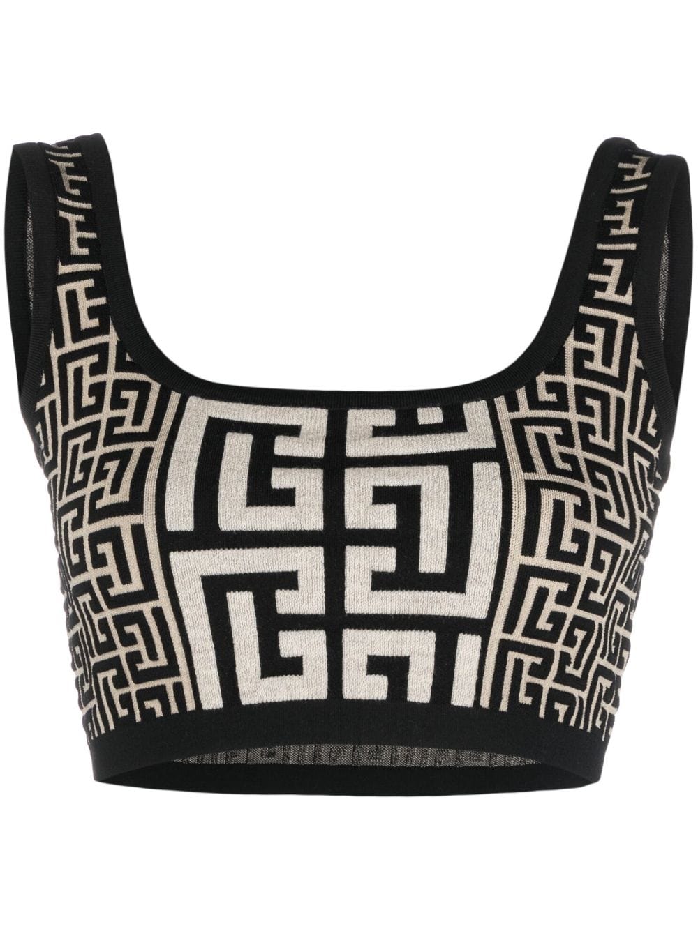 Balmain Topwear 38 Balmain Monogram Knit Top Balmain Black/Ivory Monogram Cropped Knit Top Brand