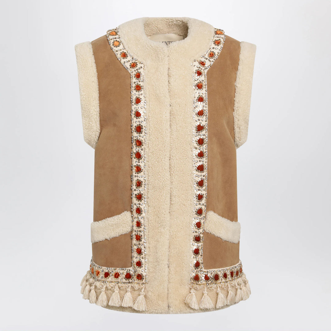 Valentino - Camel shearling and suede vest Brand 42  IT