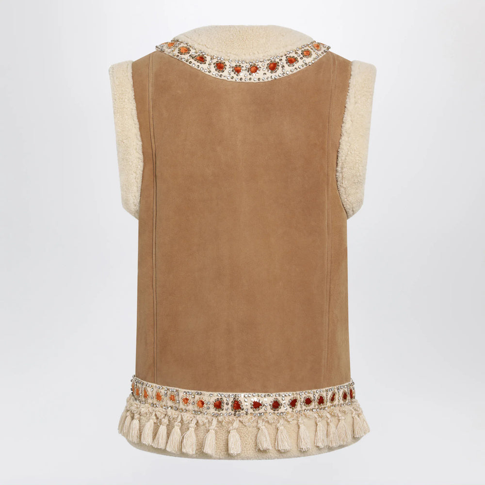 Valentino - Camel shearling and suede vest Brand 42  IT