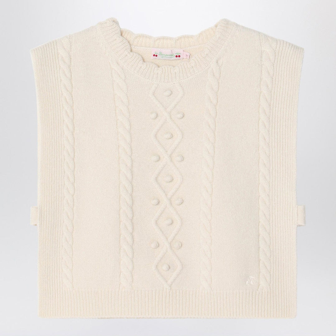 Vests T2 Bonpoint - Beige wool gilet with a braided pattern Brand