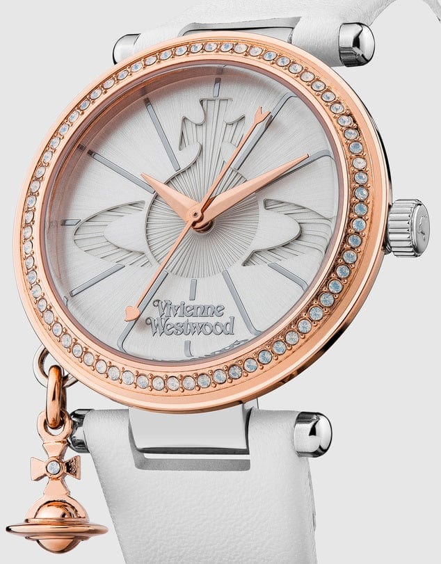 Vivienne Westwood Watch Vivienne Westwood Orb Pastelle Watch White Leather Strap Rose Gold Case With Swarovski Vivienne Westwood Orb Pastelle Watch White Leather Strap Rose Gold Case Brand