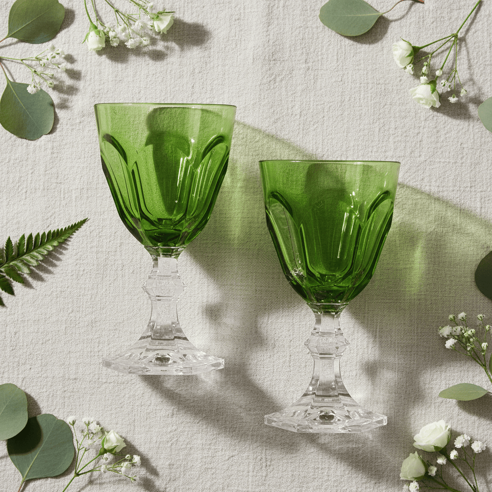 Mario Luca Giusti Dolce Vita Set of 2 Wine & Water Glass Green Brand Water Glass