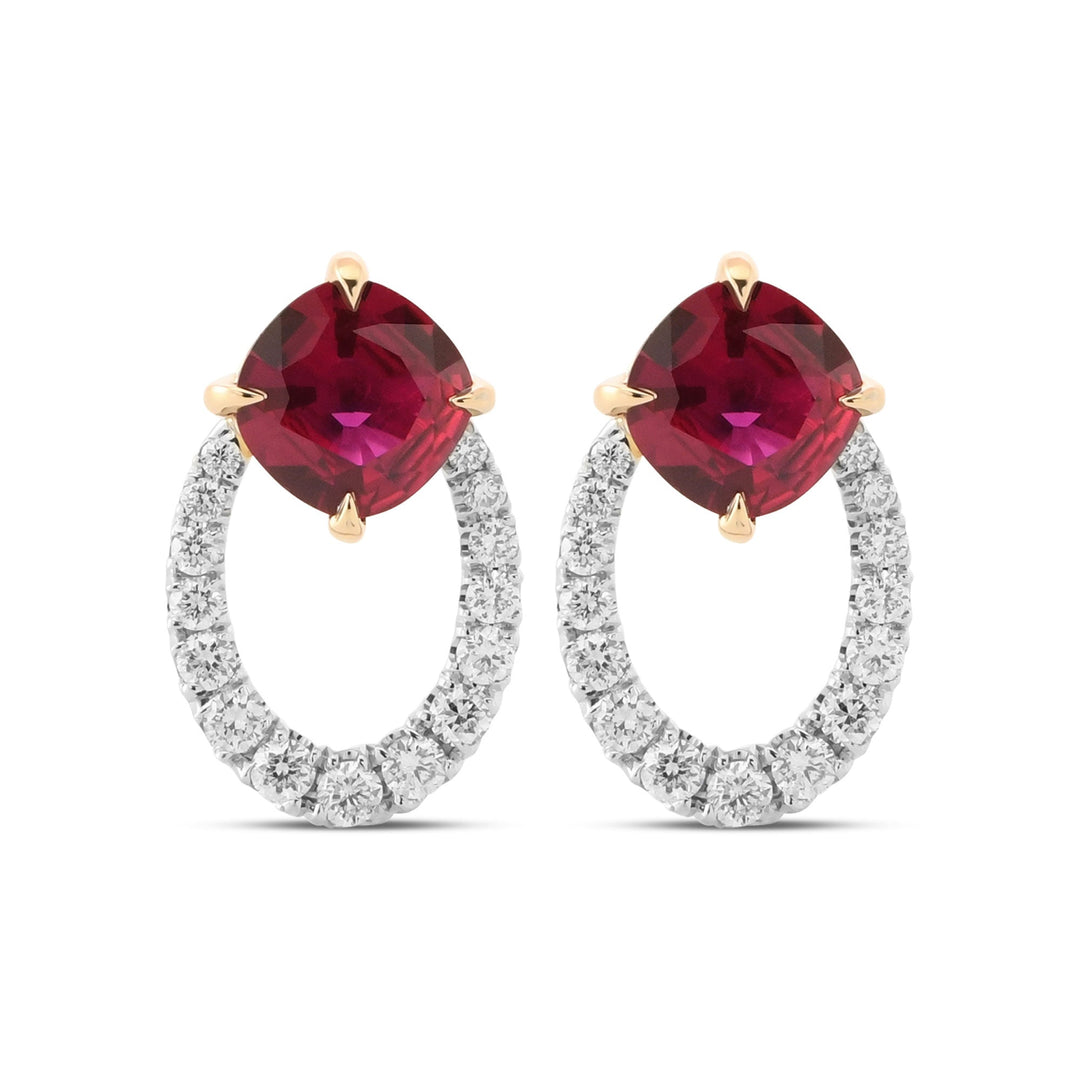 Red Cushion Ruby and Diamond Earrings